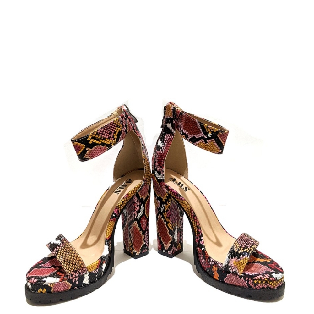 Snakeskin Ankle Strap Block Heels - Picture 5 of 8